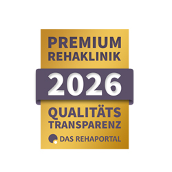 Qualitätsmarke Rehaklinik 2026, ausgezeichnet vom Rehaportal.